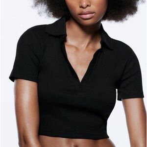 NWT Zara black knit crop polo large (fits size 4 small)